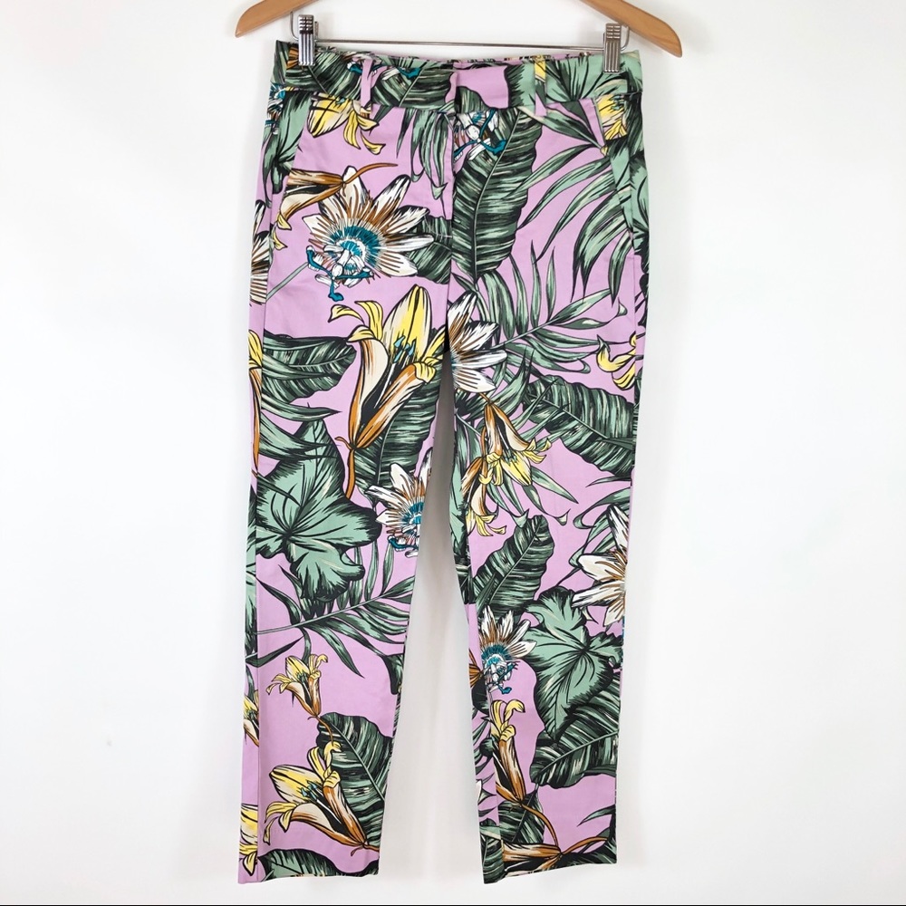 J Crew Skimmer Pants Purple Tropical Cropped Palm